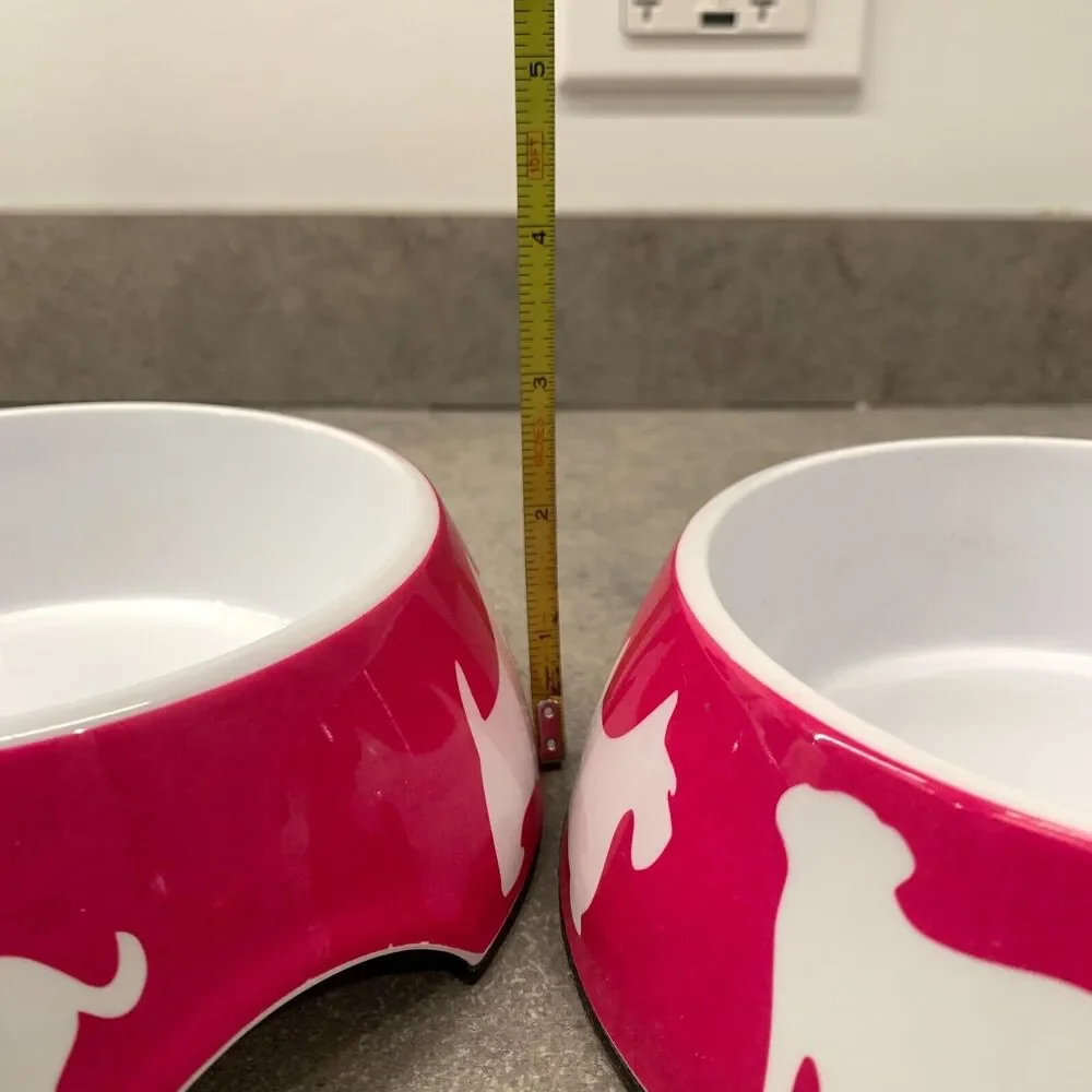 SET C. Wonder Hot Pink Dog Print Food Bowl Decorative Pet Bowls Anthropologie